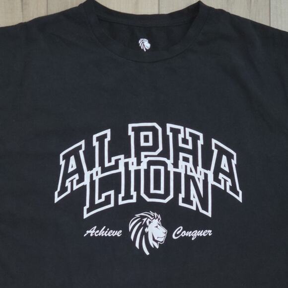 Alpha Lion Relaxed Varsity Print Vintage Black Crewneck T-Shirt Men Sz X-Large - Picture 8 of 9